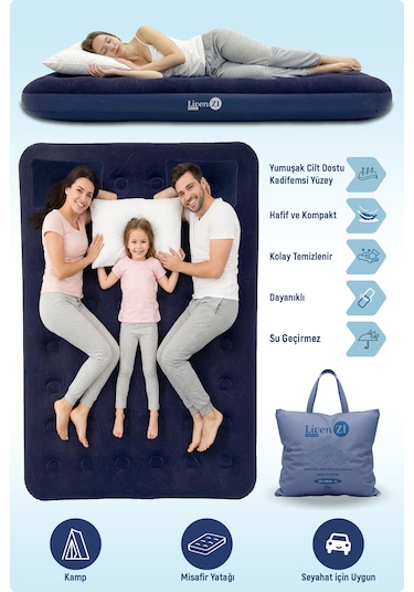 Livenzi Çift Kişilik Şişme Yatak & Yastık 203 152 22 Cm Lacivert