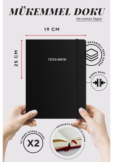 Nota Bene Classic Sert Kapak Defter, 19x25 Cm, Çizgili Siyah