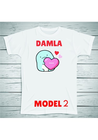 Penguen Karakterli Çocuklara Özel İsim Baskılı Tshirt , Micro Beyaz