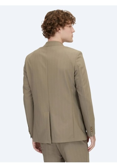 Vizon Çizgili Modern Fit Takım Elbise Vizon