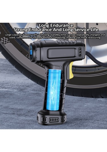 Aubyhe Araç Lastik Pompa, Akıllı Dijital Ekranlı, Otomatik Durma, Led Işık, 4000mah Pil, 3 Fişli, El Tutan, Taşınabilir Siyah