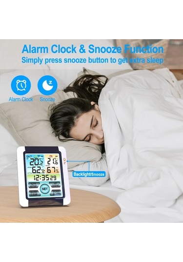 Topshop1 Beyaz Kablosuz Hava Durumu Istasyonu Renkli Ekranli Ic Dis Mekan Sicaklik Olcer Sensorlu