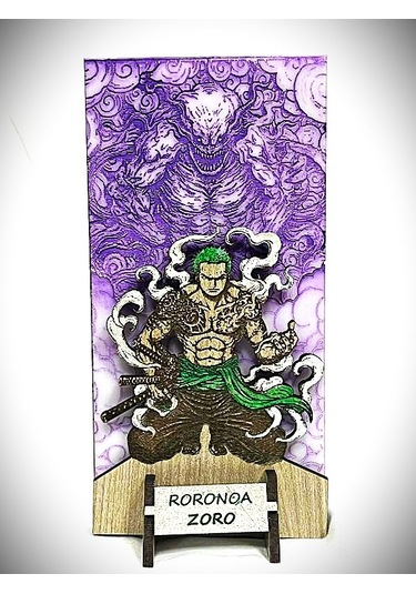 Dükkan Design Lazer Kazıma El Boyama One Piece Roronoa Zoro Ahşap Biblo Çok Renkli