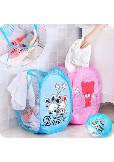 Karikatür Figürlü Katlanır File Oyuncak Ve Çamaşır Sepeti Çok Renkli