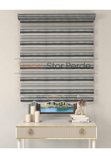 Siyah Yeşil Geçişli Boncuklu Zebra Stor Güneşlik Perde Opak Siyah-yeşil