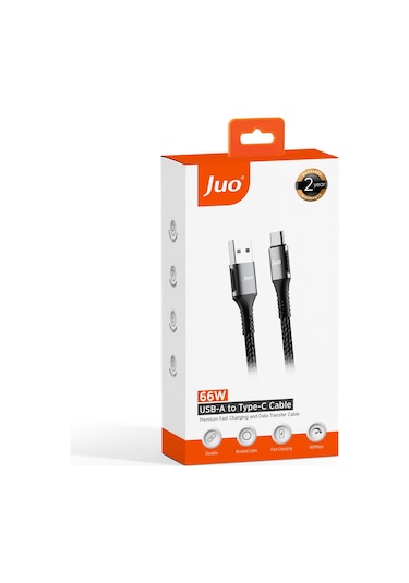 Juo JCB661-B 66w Usb-a To Type-c Örgülü Hızlı Şarj Ve Data Kablosu 1 Metre