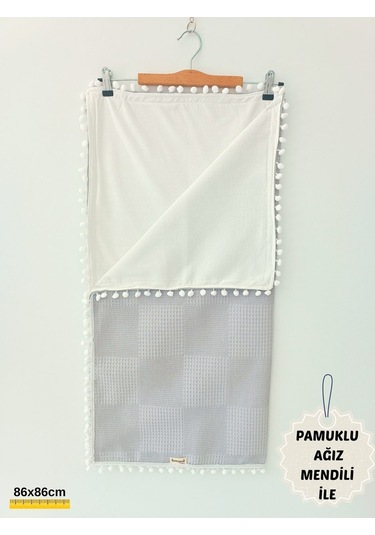 S.kahve Kız Erkek Bebek Battaniyesi Pike %100 Pamuklu Doğal Organik Uyku Çift Taraflı Örtü 86x86cm Btn10248 Gri