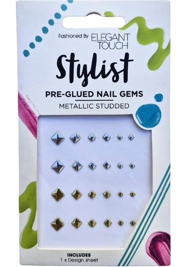 Elegant Touch Stylist Metallic Studded Hazır Yapışkanlı Tırnak Taşları Gümüş Ve Altın Rengi