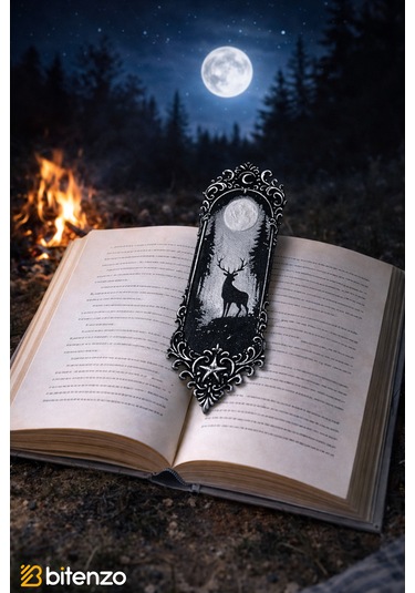 Gece Ve Geyik Silüeti Temalı Kitap Ayracı
