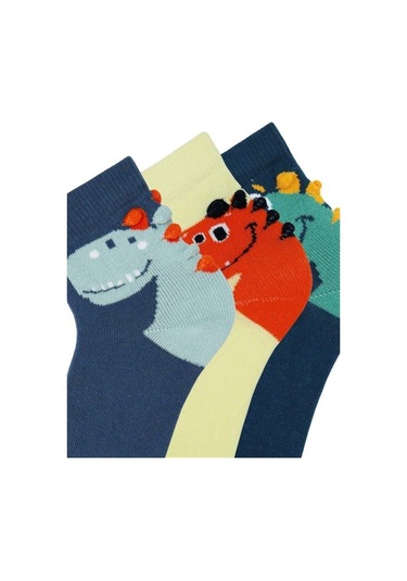 Brz Kids 3D Dinazor Desenli Erkek Çocuk Çorabı 3Lü Set
