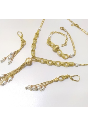 Dorika Toplu Inci Set Takım 14 Ayar Altın