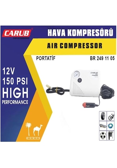 Hava Kompresörü Yassı 12v Beyaz Lastik Şişirme