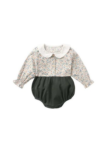 Novahub Çiçek Desenli Uzun Kollu Body - 18-24 Ay Yeşil Mufunye Bebek Elbisesi - Toksik İçermez, Dayanıklı, Rahat Giyim