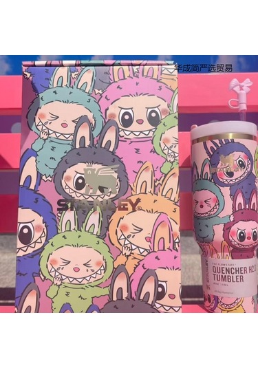 Rabb Termos Kupası Araba Kupası Çiçek Termos Kupası Stanley Pipet Kupası Pembe