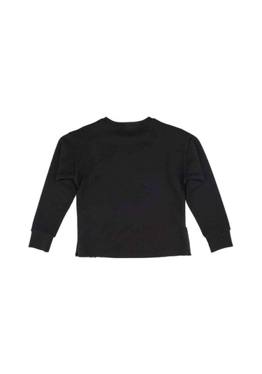 Kız Çocuk Püskül Deri Detaylı Sweatshirt-13504 Siyah