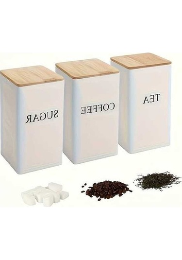 Trendooze White 1 Takım Metal Gıda Saklama Kapları Çay Şeker Kahve Kutusu Mutfak Düzenleme Beyaz Beyaz