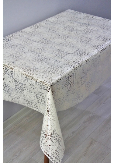 Pvc Şeffaf Kaplama Silinebilir Masa Örtüsü-072d-karemotif-krem