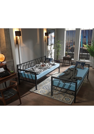 Bedliga Glory Yavrulu Daybed Tek-Çift Kişilik Metal Karyola Siyah