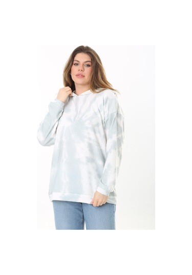 Kadın Büyük Beden Yeşil Batik Desenli Kapşonlu Sweatshirt 65n37521-yeşil Yeşil