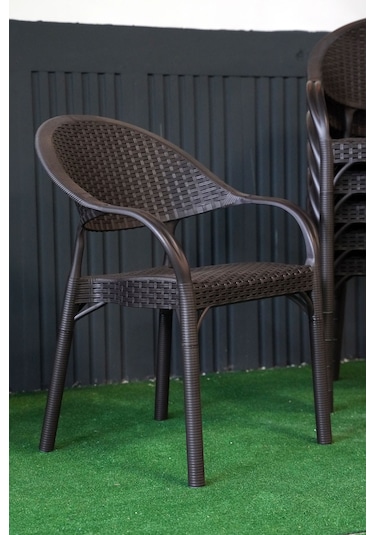 Alezy Bambu Rattan Kollu Koltuk 6 Adet Kahverengi