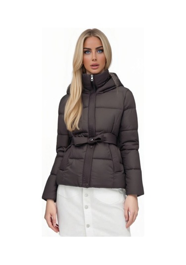 F3.kahverengi..kısa Şişme Mont Kadın, Hafif Ve Modern Kesim Kahverengi