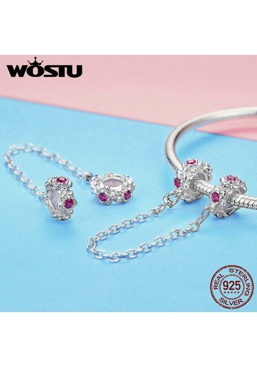 Wostu 925 Ayar Gümüş Peri Çelenk Çiçek Boncuk Zirkon Zincir Takılar Fit Bilezik Ve Kolye Gümüş