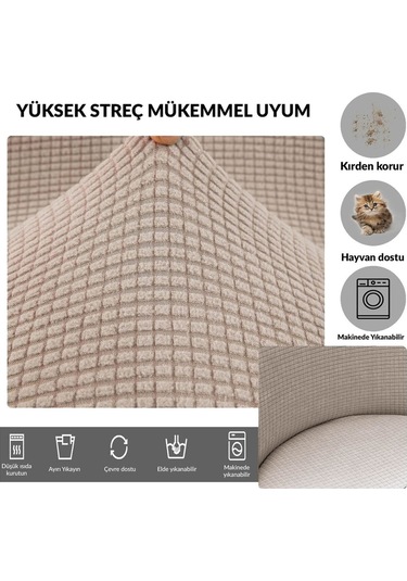 Yıkanabilir Streç Lastikli Likralı Oval Sandalye Kılıfı - Yuvarlak Sandalye Örtüsü Vizon -rengi Açık Kahve