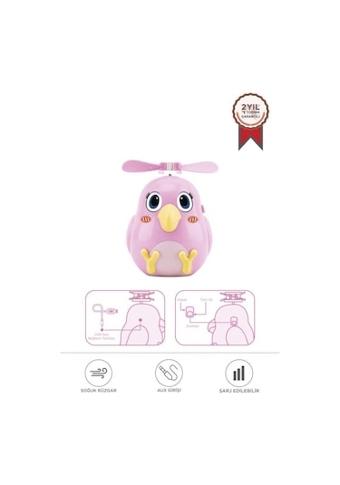 Torima F-31 Pembe El Tipi Mini Fan Vantilatör Sevimli Kuş Figürlü Taşınabilir Mini Fan