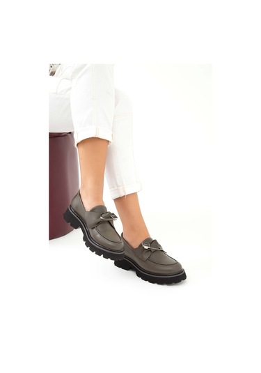 Tamer Tanca Kadın Hakiki Deri Haki Loafer Ayakkabı 33 1004 Bn Ayk Sk22/23 Hakı Haki
