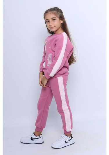 Kız Çocuk 3 İplik Eşofman Takımı Barbie Baskılı C22 LİLA