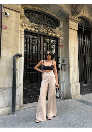 Reka Moda Pantolon Kapalı Cep Detaylı Salaş Pantolon - Bej Bej