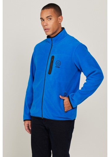 Regular Fit Normal Kesim Dik Yaka Fermuarlı Mavi Polar Ceket W222579403 Saks Mavi