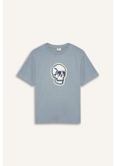 Defacto Erkek Çocuk Bisiklet Yaka Baskılı Kısa Kollu Tişört E4161a825smbe801 Mavi