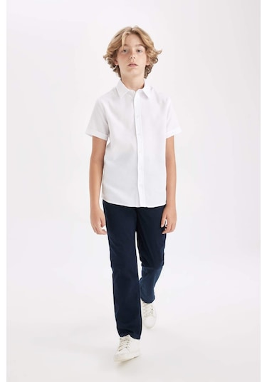 DeFacto Erkek Çocuk Düz Paça Beli Lastikli Cepli Lacivert Basic Düz Gabardin Okul Pantolonu T8850A624AUNV253