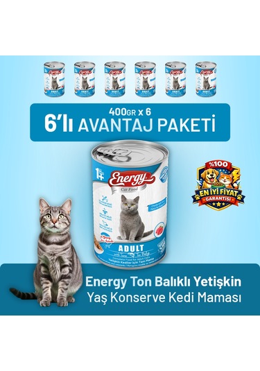Energy Ton Balıklı Yetişkin Yaş Kedi Maması 400 G - 6 Adet