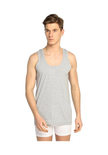 12li Erkek Penye Pamuklu Klasik Askılı Düz Renkli Atlet Gri