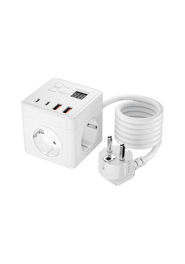 Xuweiwei Beyaz 1.5 Metre Uzatma Kablosu 3 Ac Cikisli 2 Usb Portlu 2 Type C Portlu Zamanlayici 7si 1 Arada Ab Guc Seridi Ev Ofis Seyahat İcin