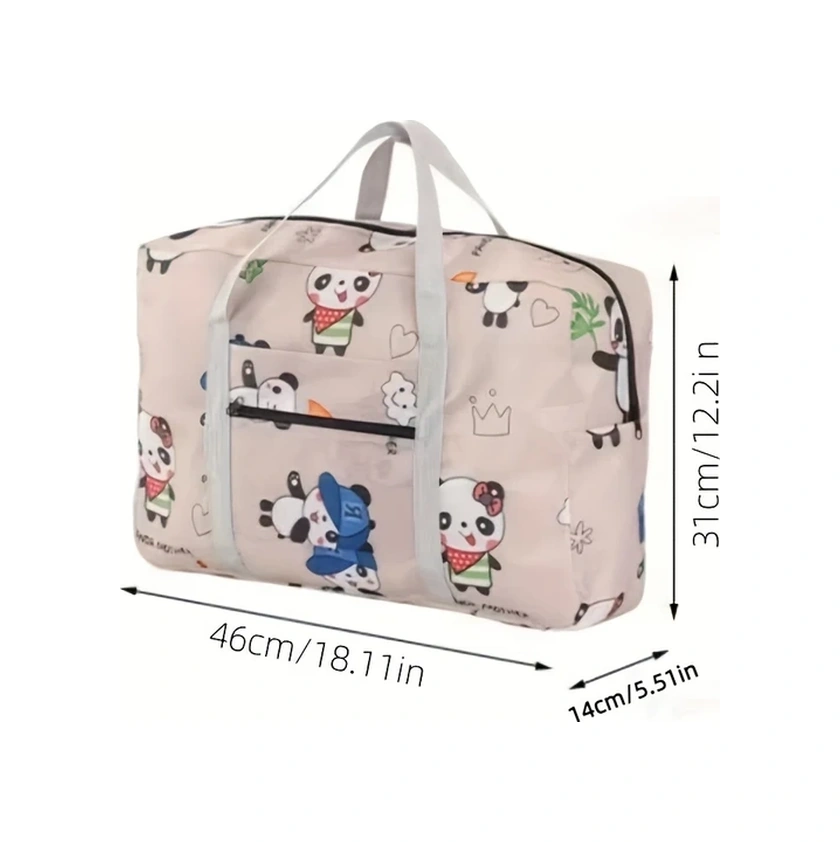 Chuangyinshop Panda Desenli Büyük Kapasiteli Katlanır Omuz Çantası Seyahat Depolama Panda Deseni