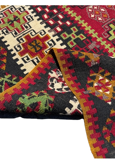 El Dokuma Antika Gömürgen Kilimi 112x150 Kök Boya %100 Yün Kilim