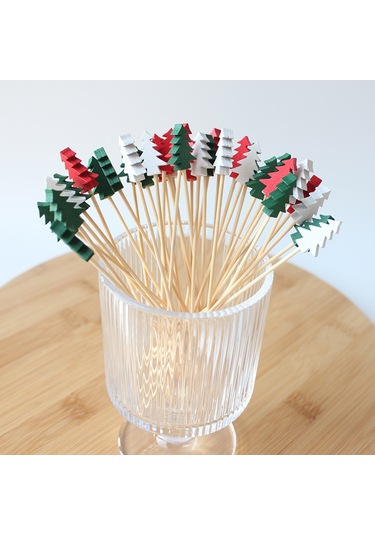 Yunboo Kırmızı Noel Ağacı Desenli Tek Kullandım Meyve Çatalı, 12cm, 100 Adet/paket, Fabrika Satışı, Festivite Ve Gündelik Kullanım