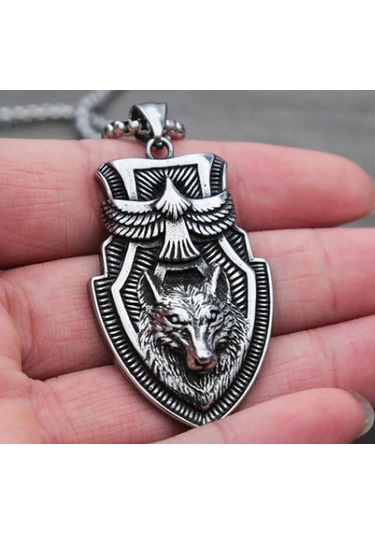 Paslanmaz Kararmaz Çelik Kurt Kolye Gümüş