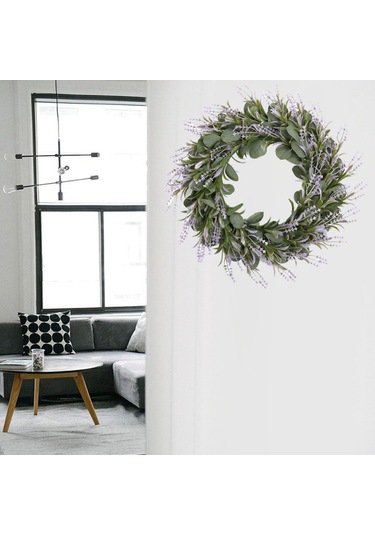 Suntek 22 İnç Lavanta Çelenk Yeşil Yapraklar Garland Mor
