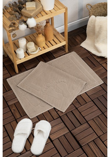 Leoline %100 Pamuk Premium 2'li Ayak Havlusu - Kahve Kahve