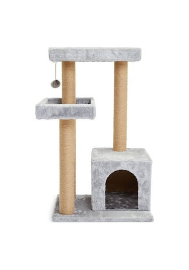 Reyo Pet Kulübeli Çift Teraslı Kedi Tırmalaması Gri