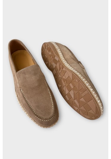 Erkek Hakiki Süet Deri Espadril Ayakkabı Bej Bej
