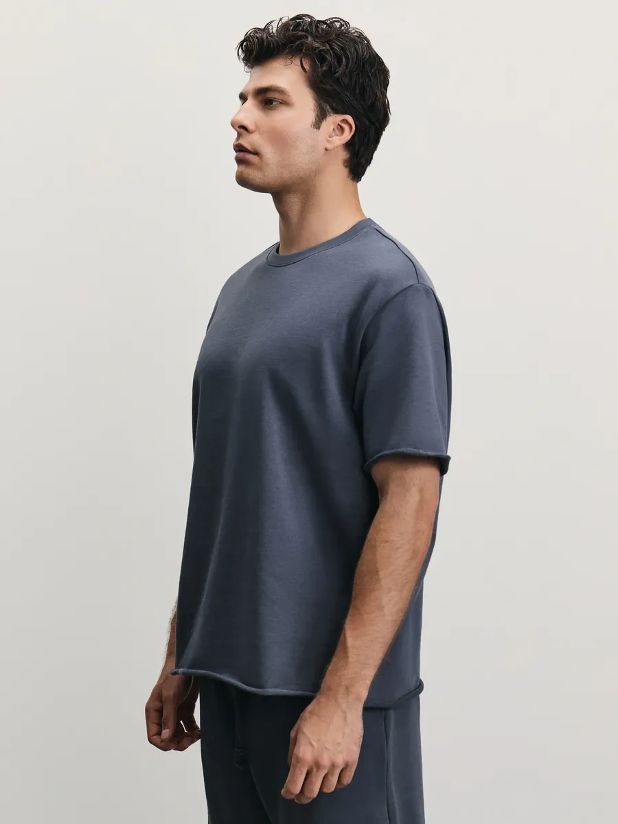 Zarına Oversize Koşu Tişörtü Pamuklu İşlenmemiş Kenarlı 436584158 Gri