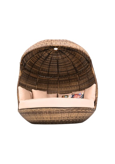 World Daybed 200 Cm Rattan Bahçe Kral Yatağı Açık Kahverengi
