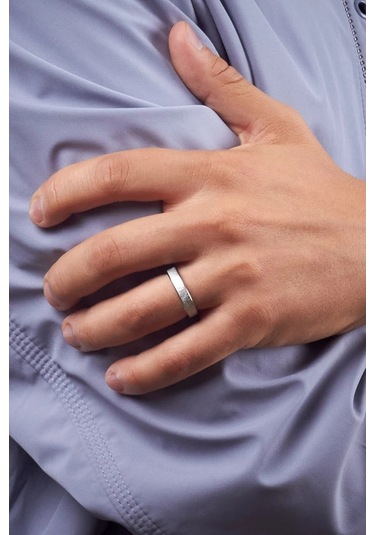 Kişiye Özel İsim Tarih Yazılı 4mm Mat Fırçalanmış Düz Unisex Çelik Yüzük Alyans Cl45y Beyaz