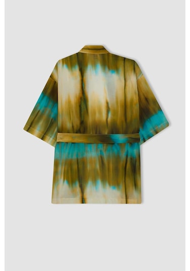 DeFacto Desenli Pamuklu Kimono-Fall in Love D0453AX24SMKH452 Haki