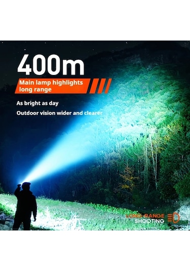 Xuweiwei Philips El Feneri Şarj Edilebilir Ultra Uzun Ömürlü Siyah Büyük Kapasiteli Taşınabilir Arama Lambası Açık Hava Acil Aydınlatma Siyah-